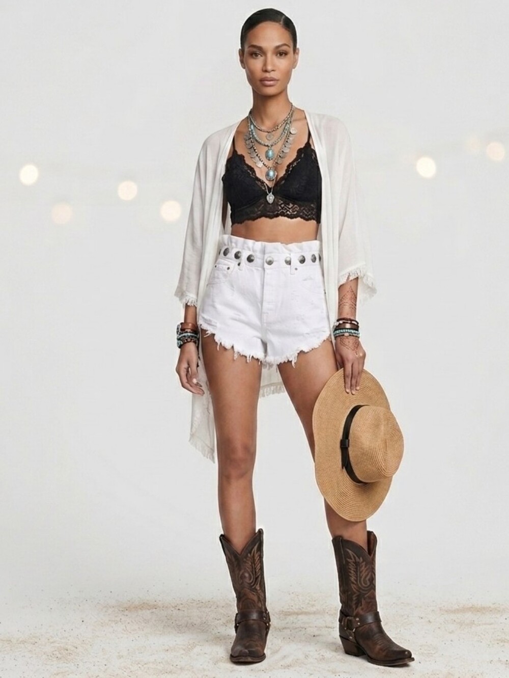 One Teaspoon | Studded "Le Bandits" Paperbag High Waist Distressed Denim Shorts
